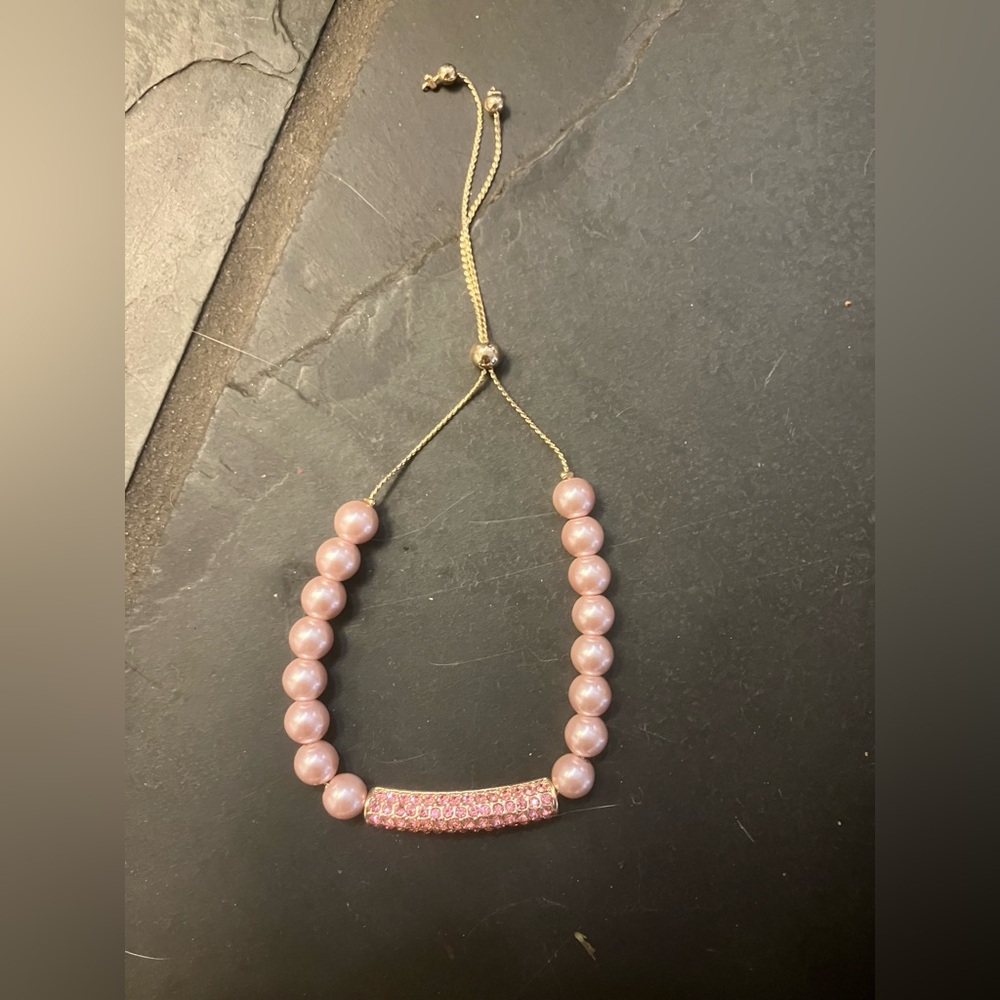 Mary Kay Adjustable Faux Pink Pearl and Crystal Bracelet